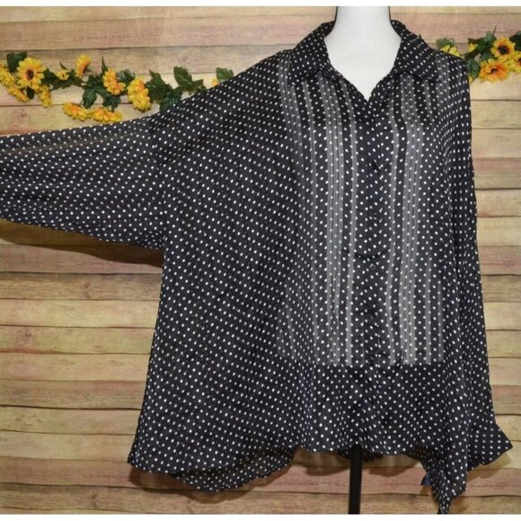 Lane Bryant Black Polka Dot Button Front Sheer Blouse Plus Size 22W 24W Tunic - Picture 4 of 11